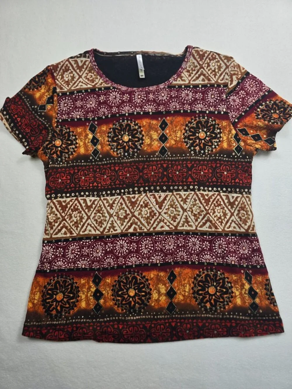 White Stag Womens M Short Sleeve Geometric Boho Top - Picture 1 of 4
